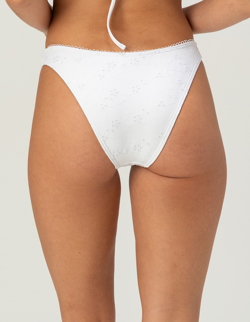 FULL TLIT Eyelet Cheekier High Leg Bikini Bottoms - WHITE