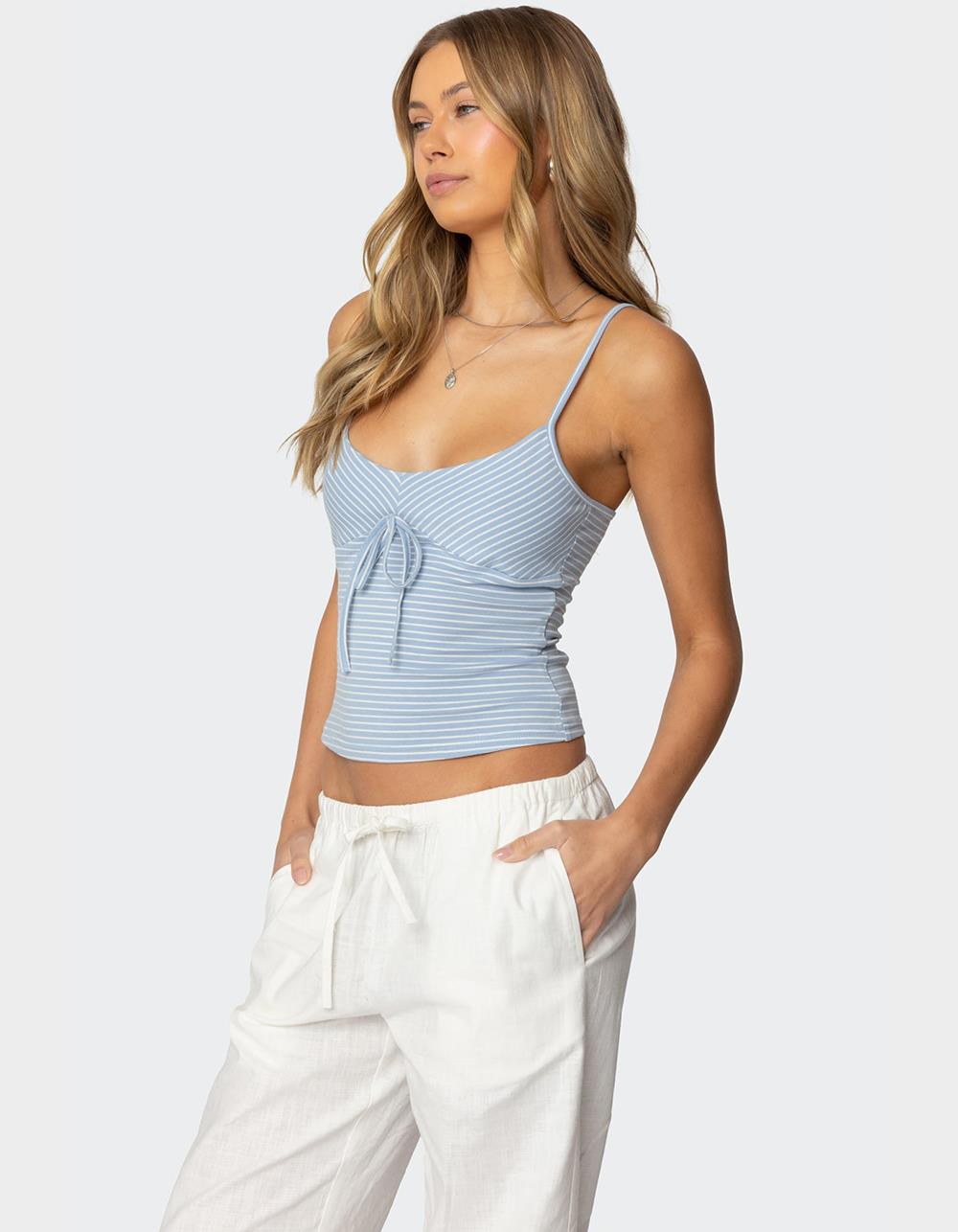 EDIKTED Tova Striped Scoop Tank Top - LIGHT BLUE