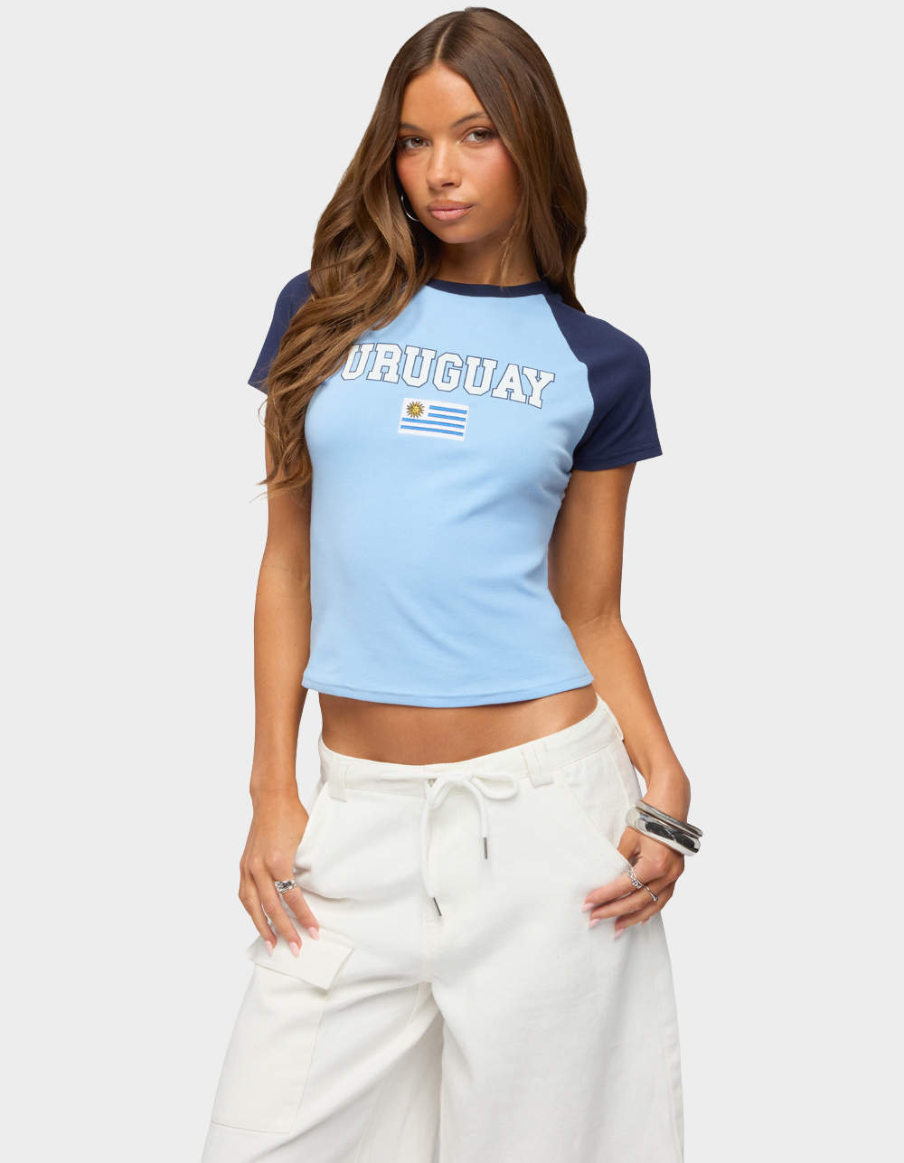 EDIKTED Uruguay Contrast Raglan Tee - LIGHT BLUE