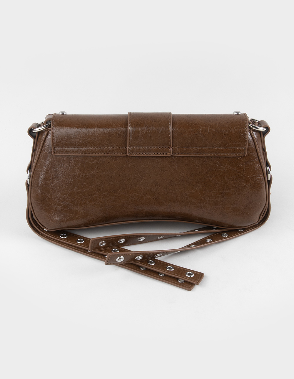 Studded Buckle Shoulder Bag - BROWN
