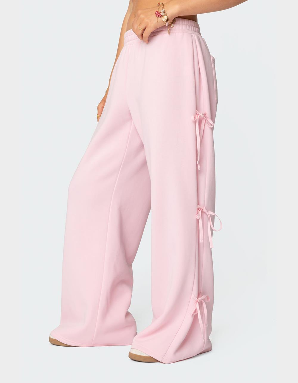 EDIKTED Claudette Baggy Ribbon Sweatpants - PINK