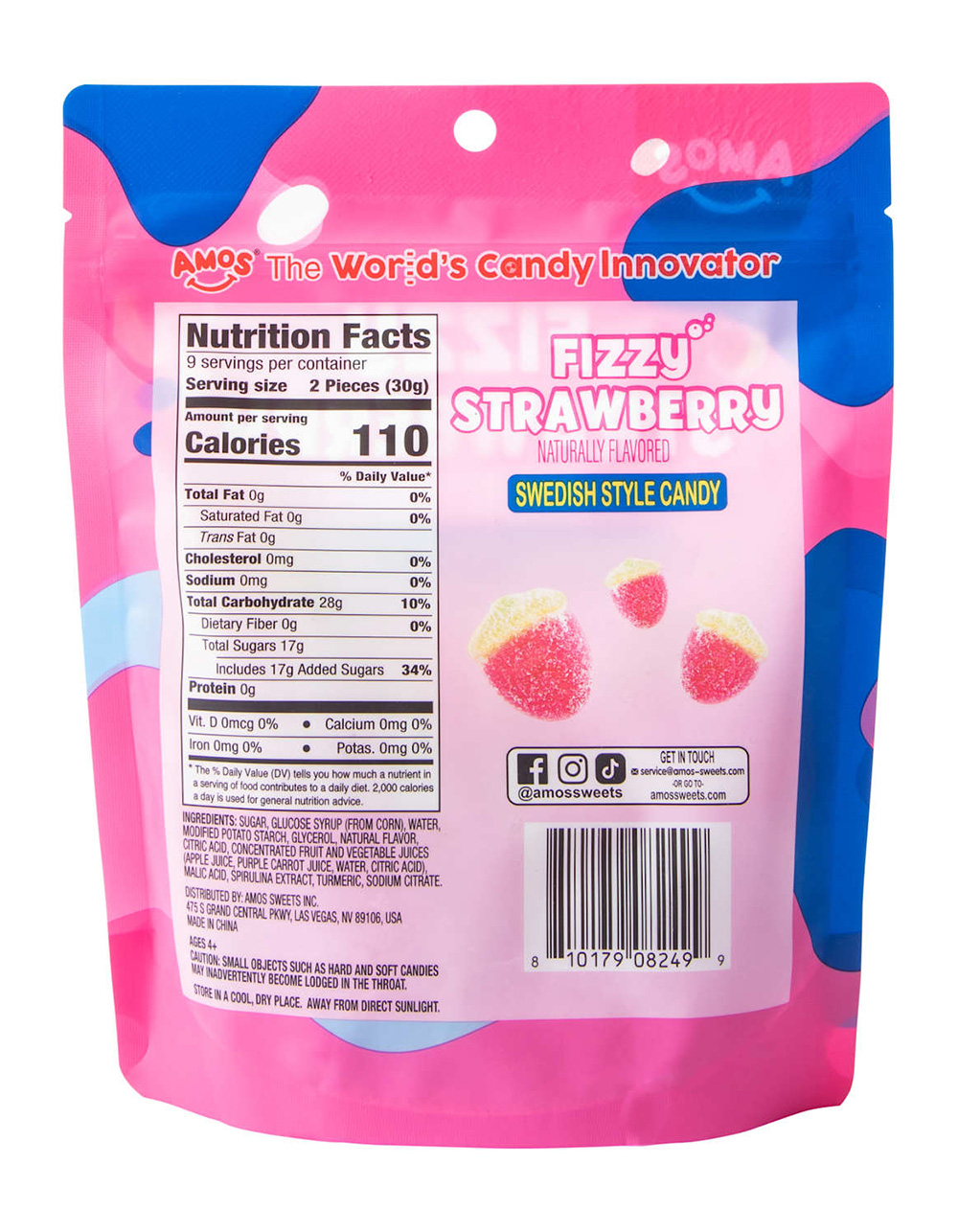 AMOS Fizzy Strawberry Swedish Style Gummy Candy - MULTI