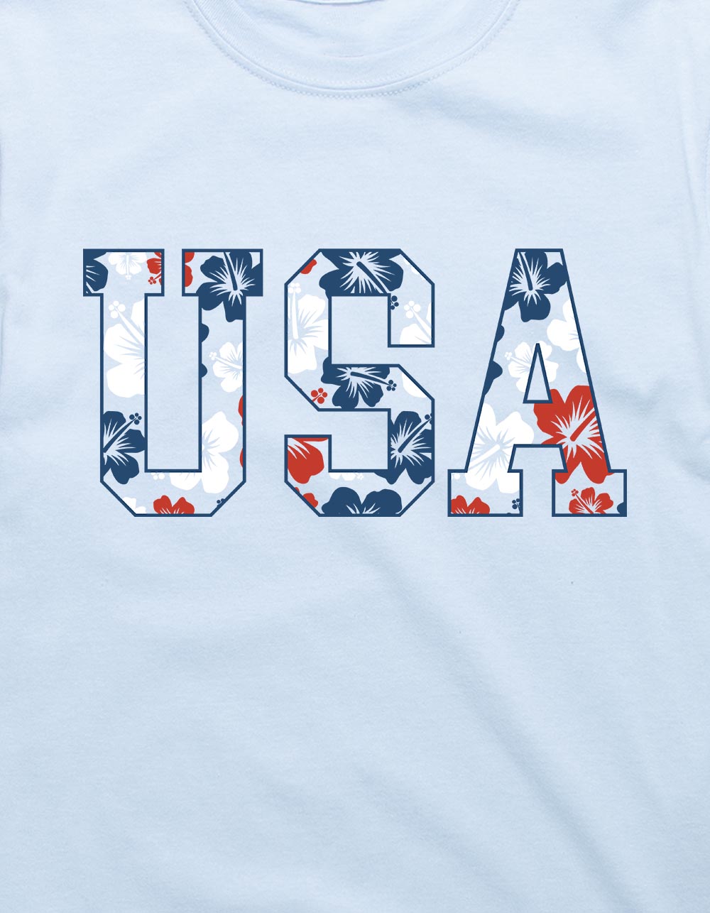USA Hibiscus Outline Unisex Tee - LIGHT BLUE