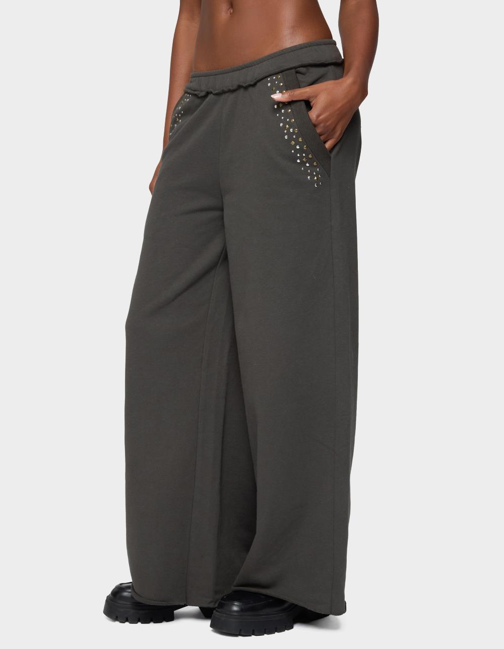EDIKTED Wrenn Studded Wide Leg Sweatpants - GRAY