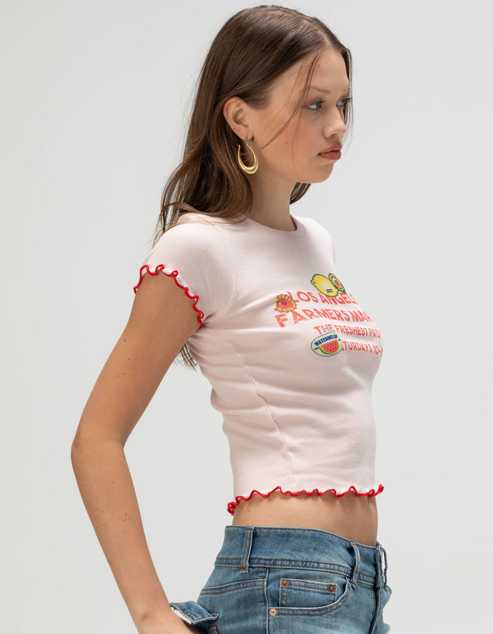 RSQ Womens Farmers Market Baby Tee - PINK