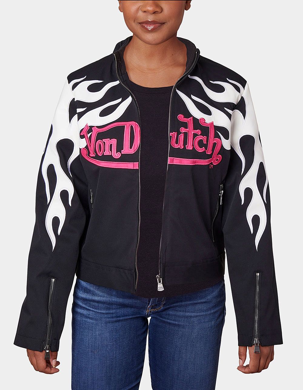 VON DUTCH Mechanical Stretch Twill Flame Womens Jacket - BLACK