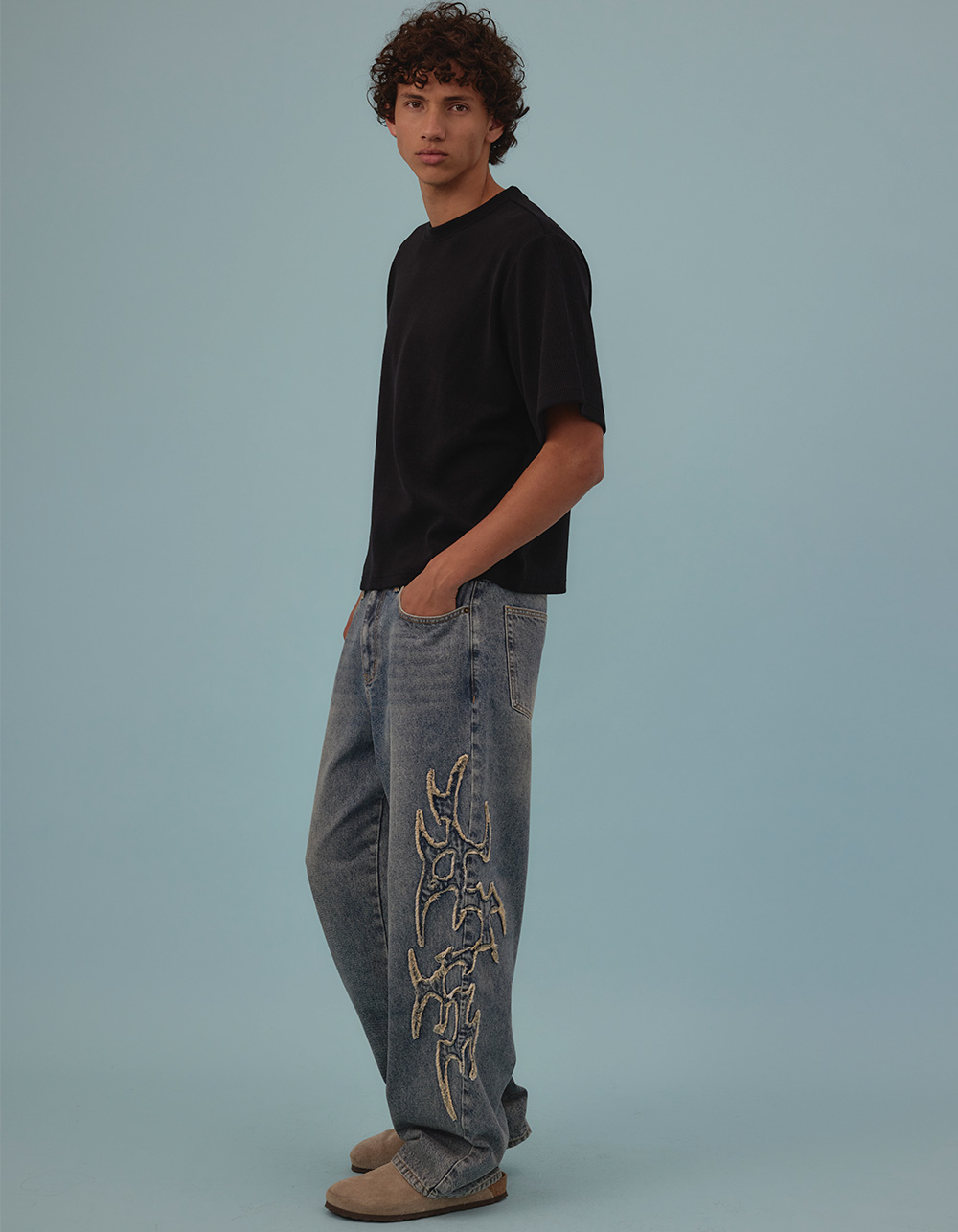 RSQ Applique Mens Baggy Jeans - TINTED DENIM