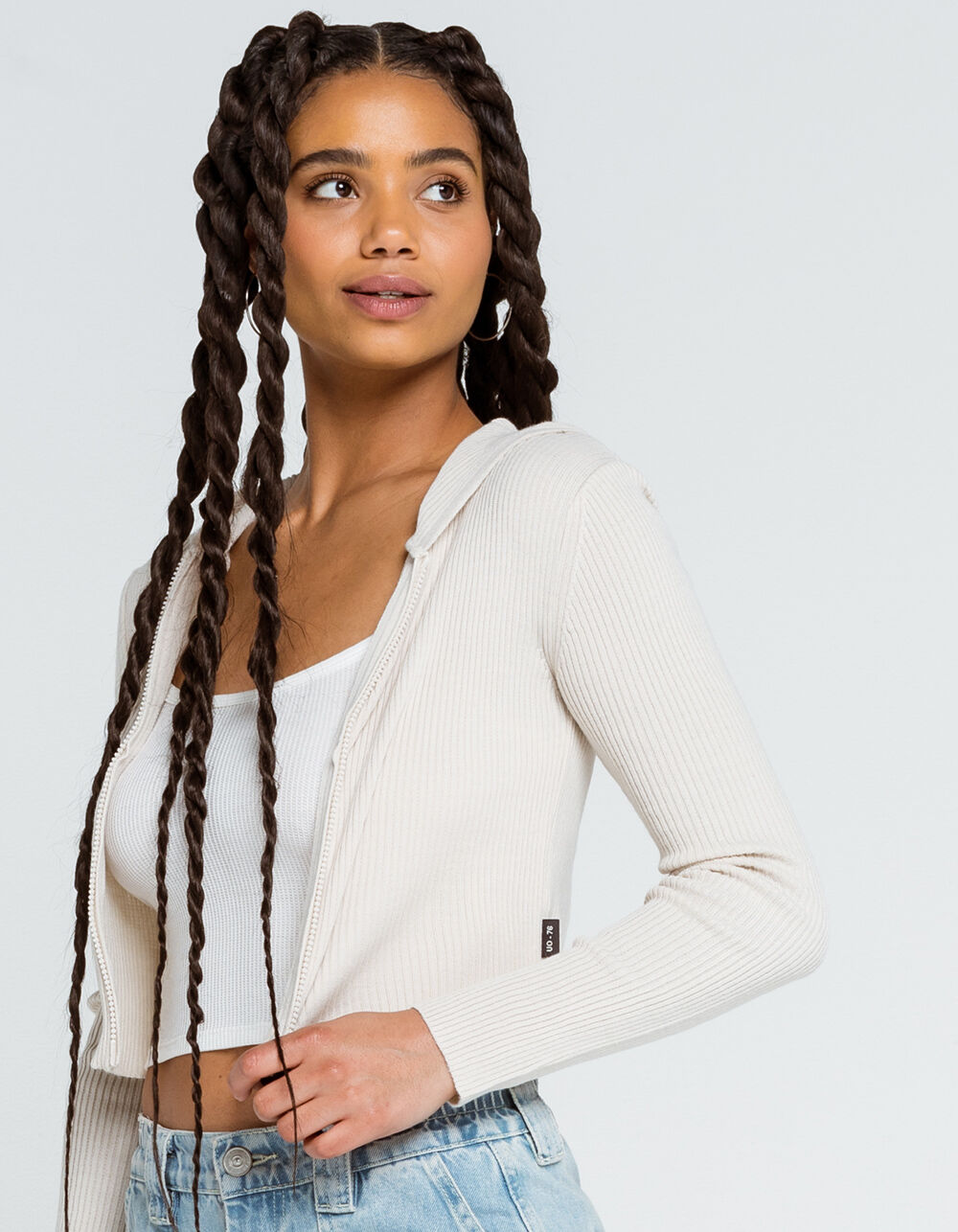 BDG Urban Outfitters Cropped Rib Womens Zip Hoodie BEIGE Tillys