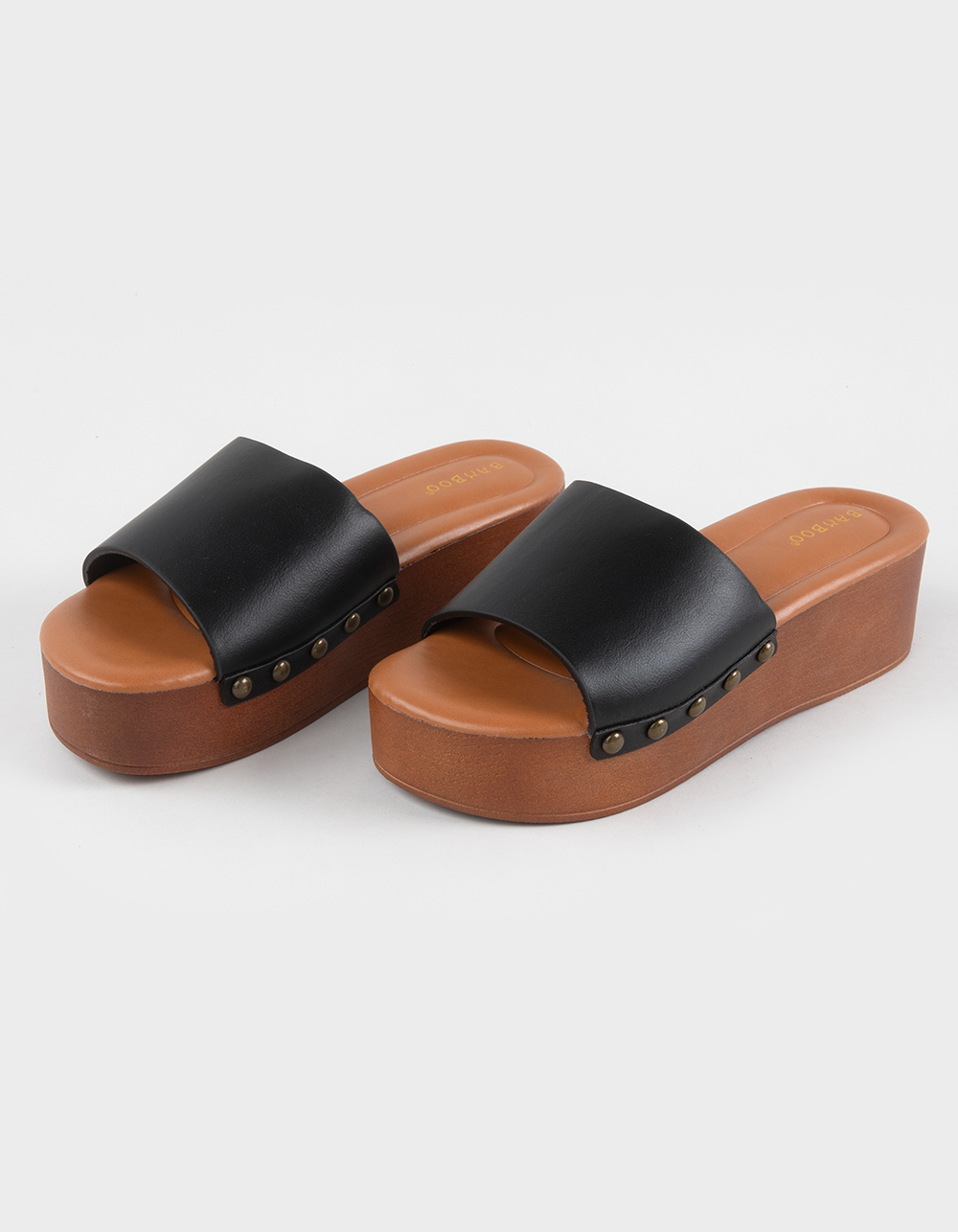 BAMBOO Rez Womens Studded Flatform Slides - BLACK