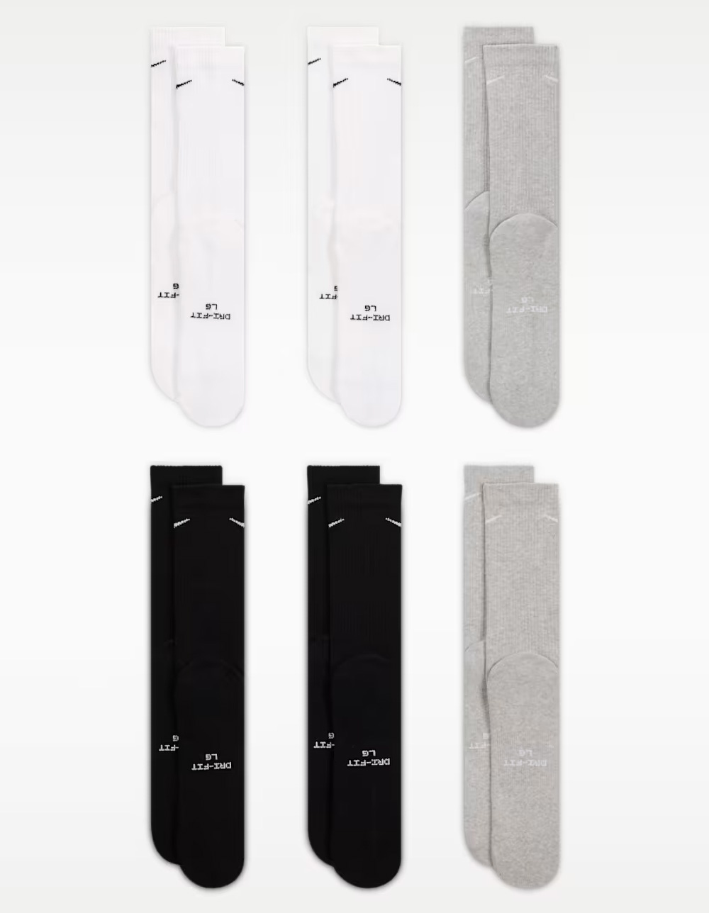 NIKE Everyday Elevated 6 Pack Crew Socks - Gray/Multi