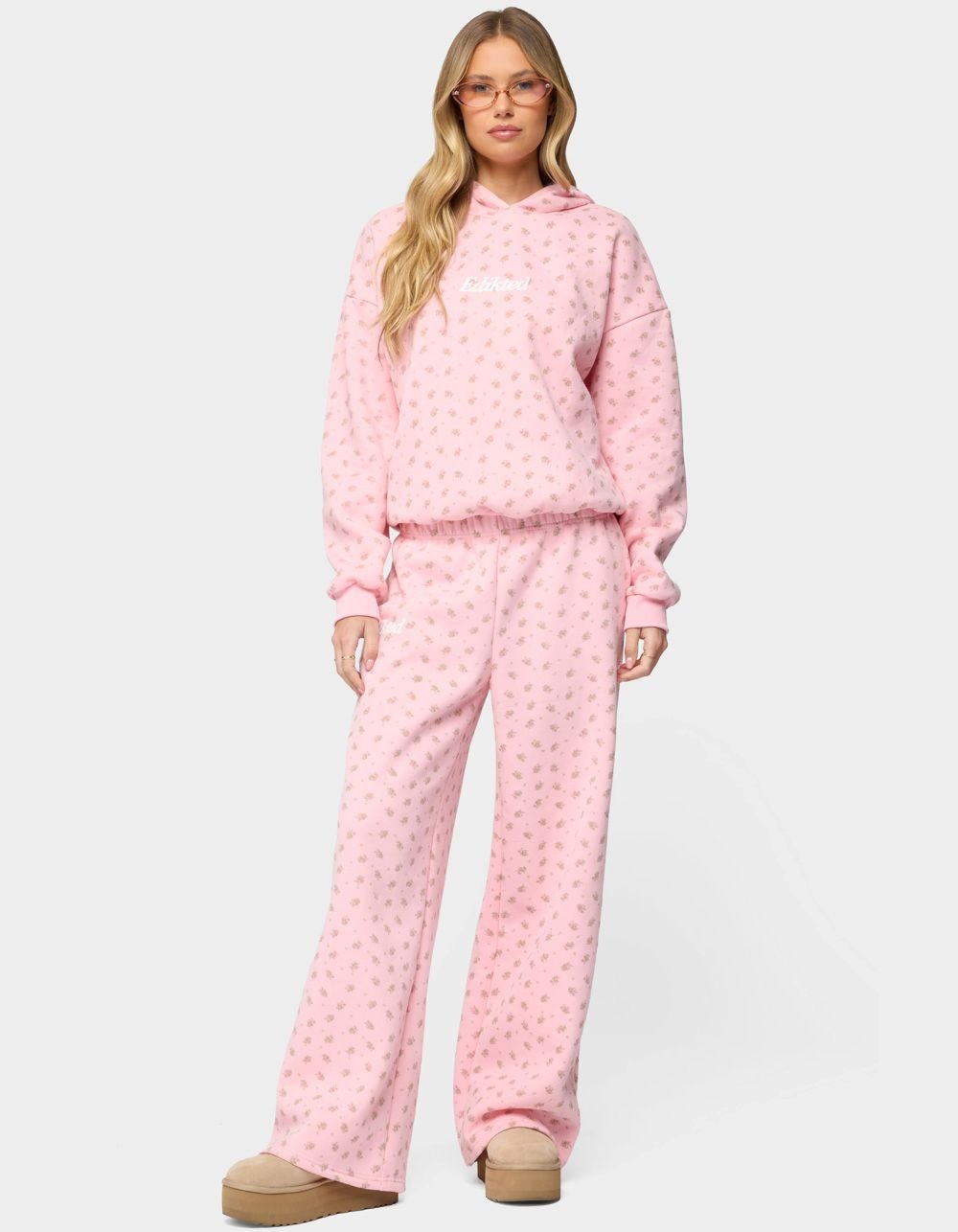 EDIKTED Flower Power Hoodie - LIGHT PINK