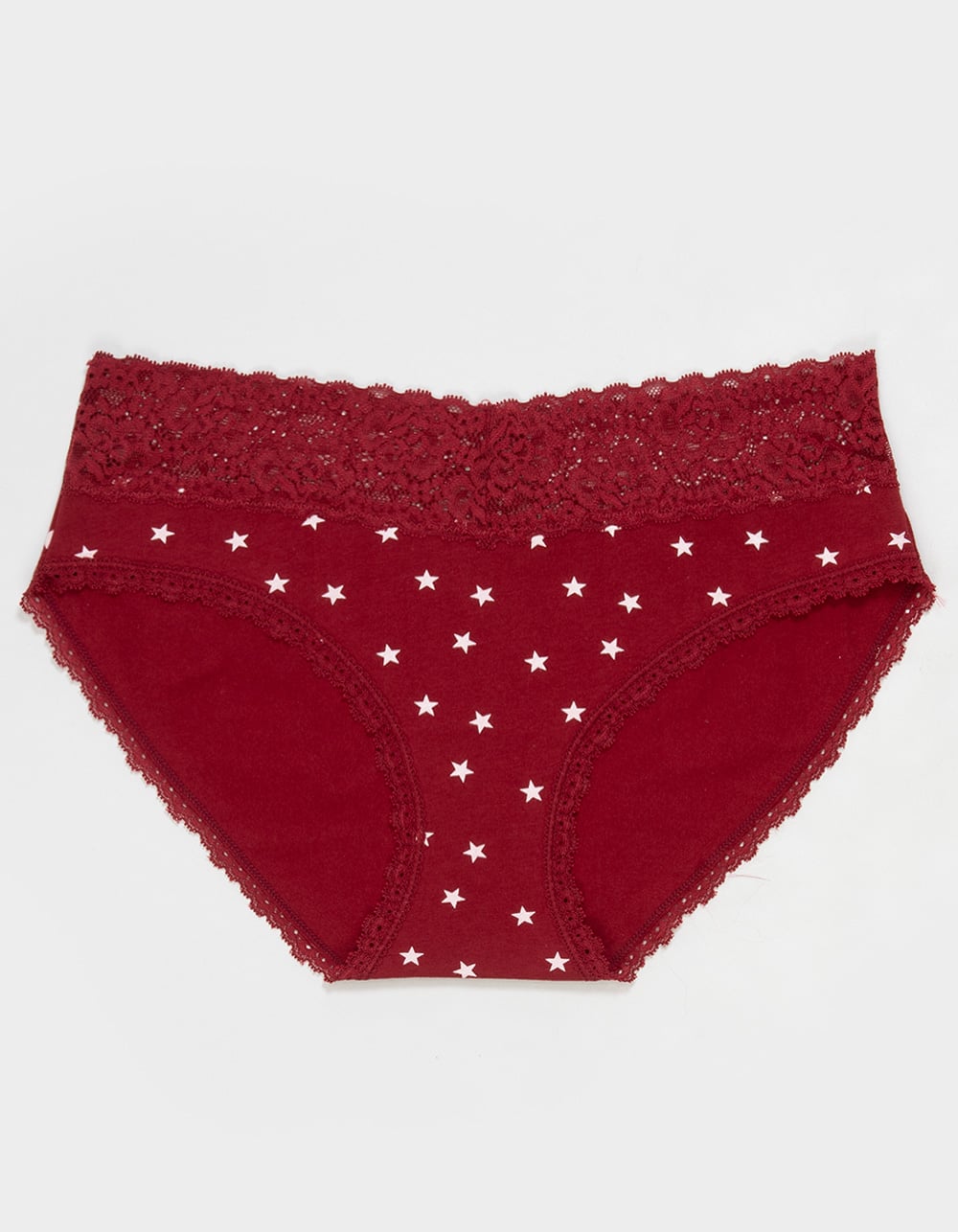 FULL TILT Stretch Cotton Lace Trim Hipster Panties - BURGUNDY COMBO