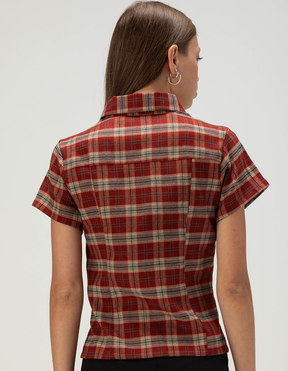 DICKIES Plaid Womens Button Up Shirt - RED COMBO