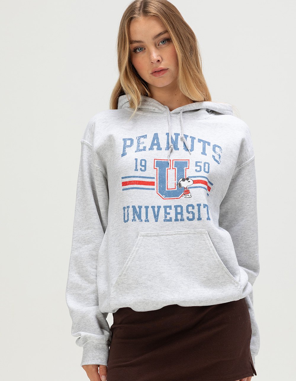 RIOT SOCIETY x Peanuts Snoopy U Womens Hoodie - HEATHER GRAY