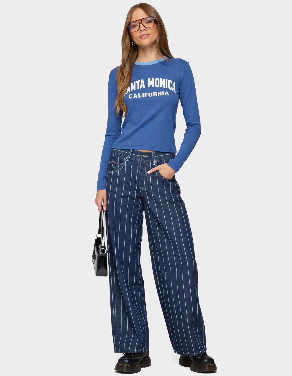 EDIKTED Kyler Pinstripe Low Rise Jeans - DARK BLUE