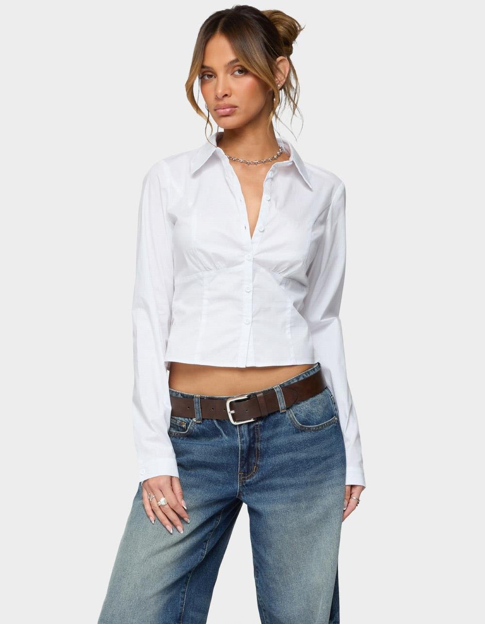 EDIKTED Laurna Tailored Button Up Shirt - WHITE