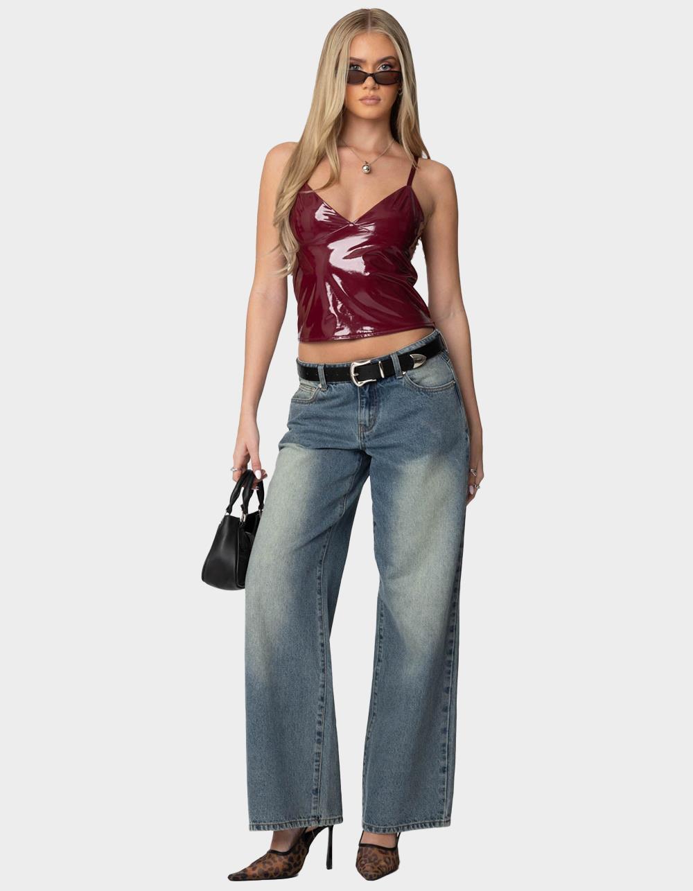 EDIKTED Carmie Vinyl Tank Top - DK RED