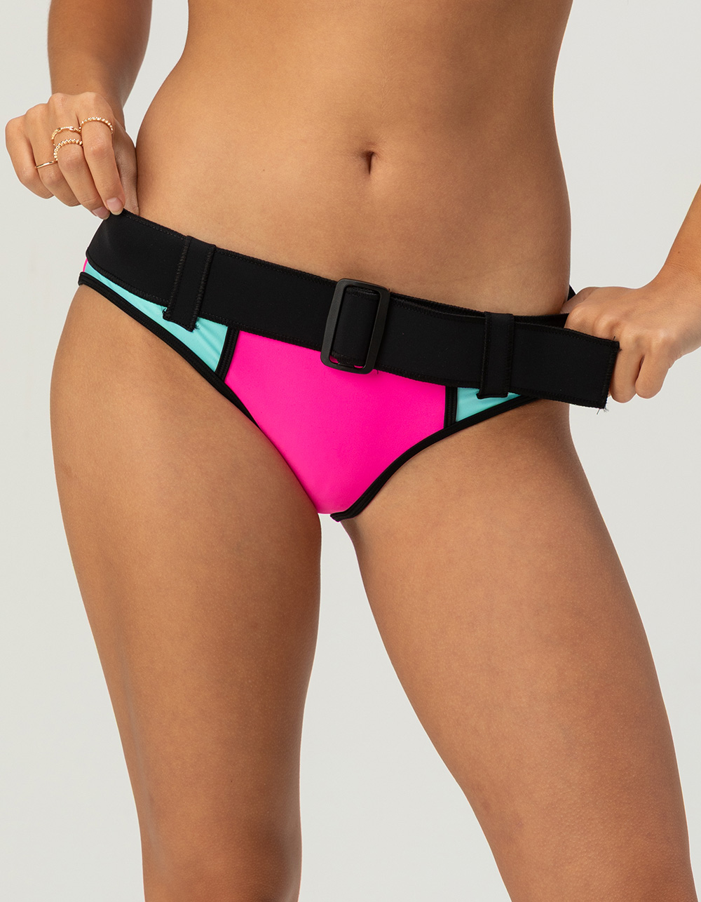 BODY GLOVE Groove Belted Surf Rider Hipster Bikini Bottoms - PINK