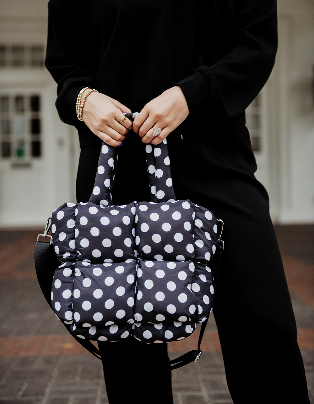 KATYDID Polka Dot Mini Puffer Tote - BLK/WHT