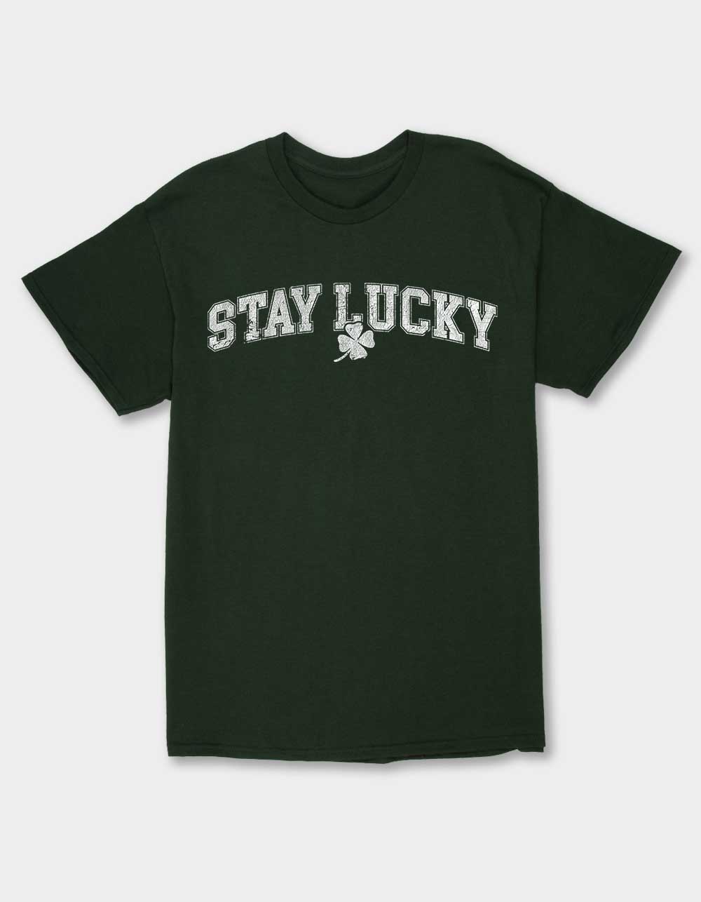CLOVER Stay Lucky Distressed Unisex Tee - FOREST