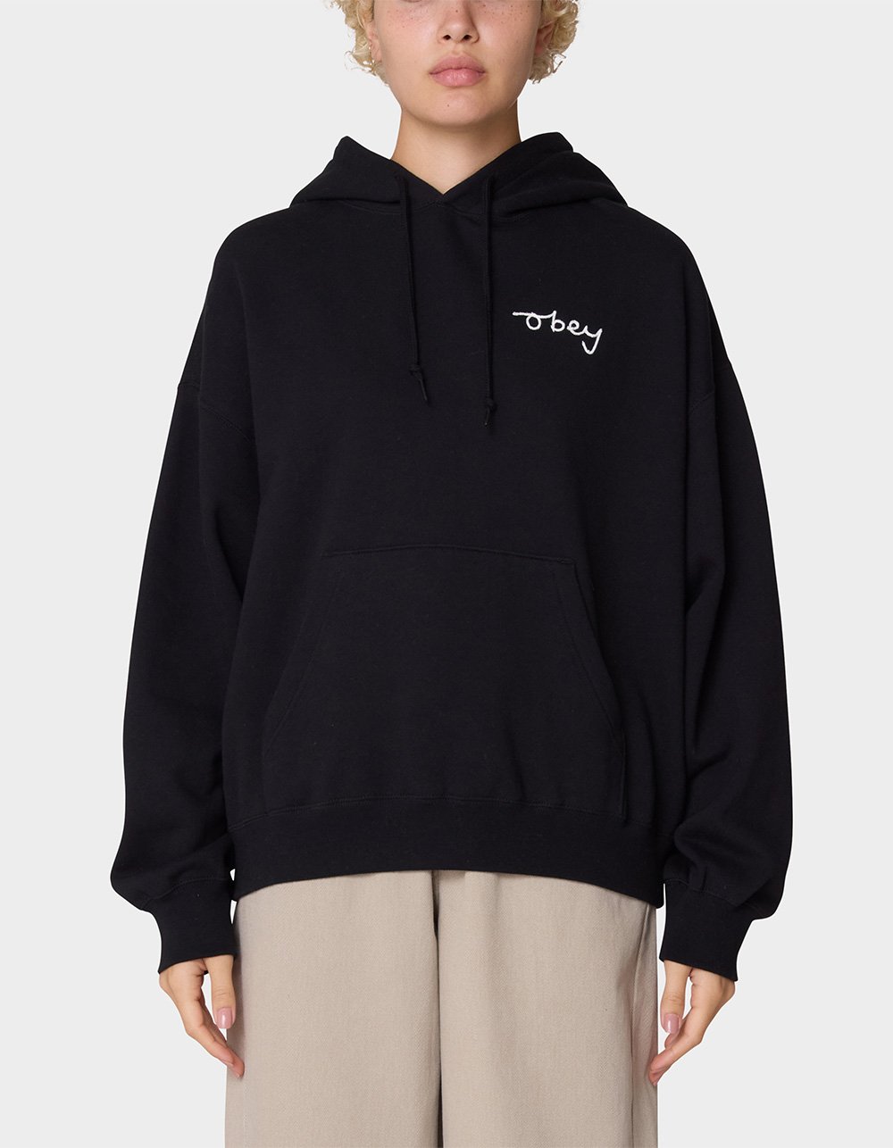 OBEY Chainstitch Baggy Pullover Womens Hoodie - BLACK