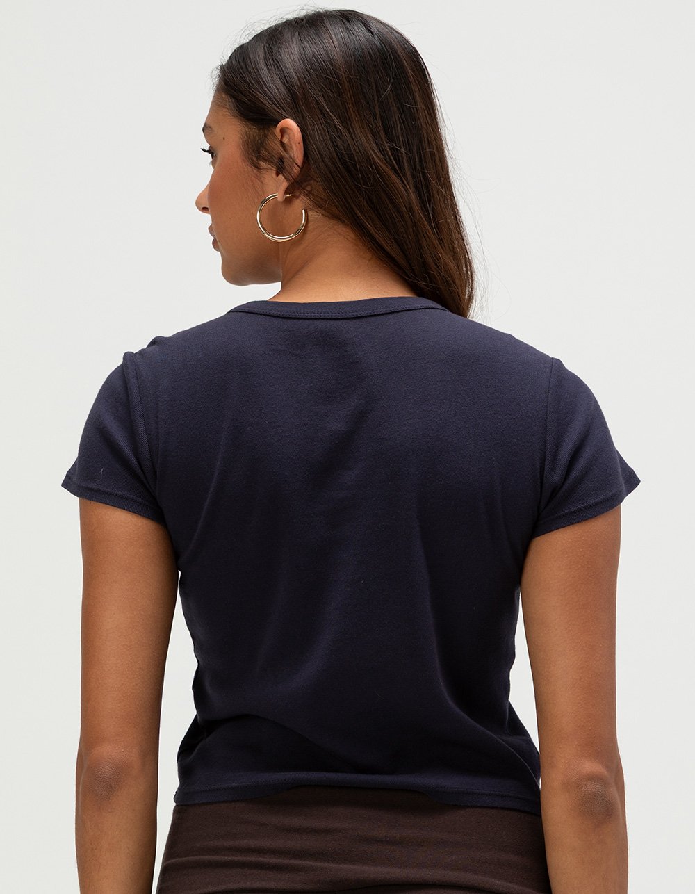 FULL TILT Embroidered Bow Womens Baby Tee - NAVY