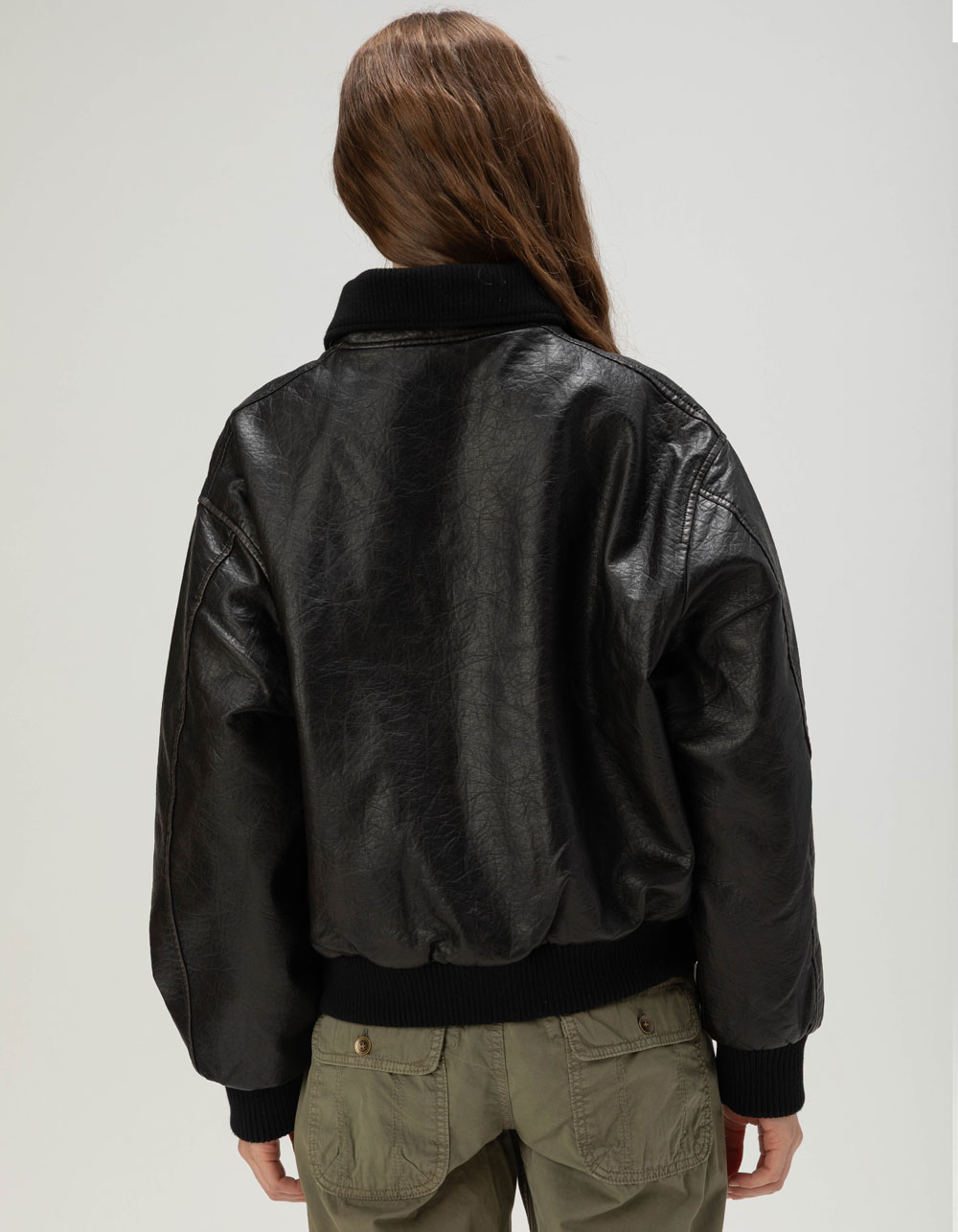 BDG Urban Outfitters Leon Womens Faux Leather Bomber Jacket - BLACK