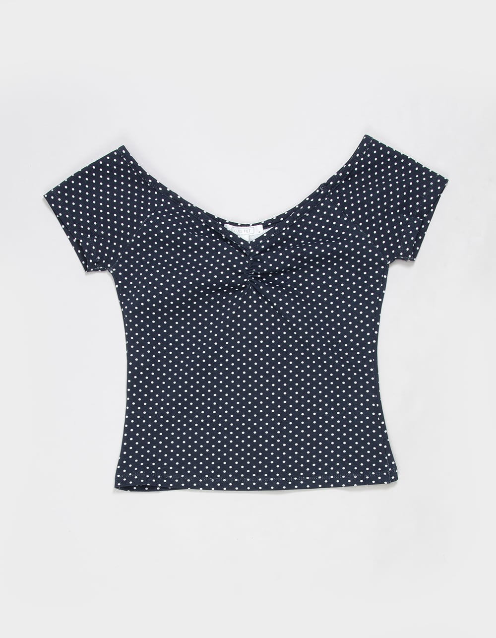 FULL TILT Off The Shoulder Girls Polka Dot Top - NAVY COMBO