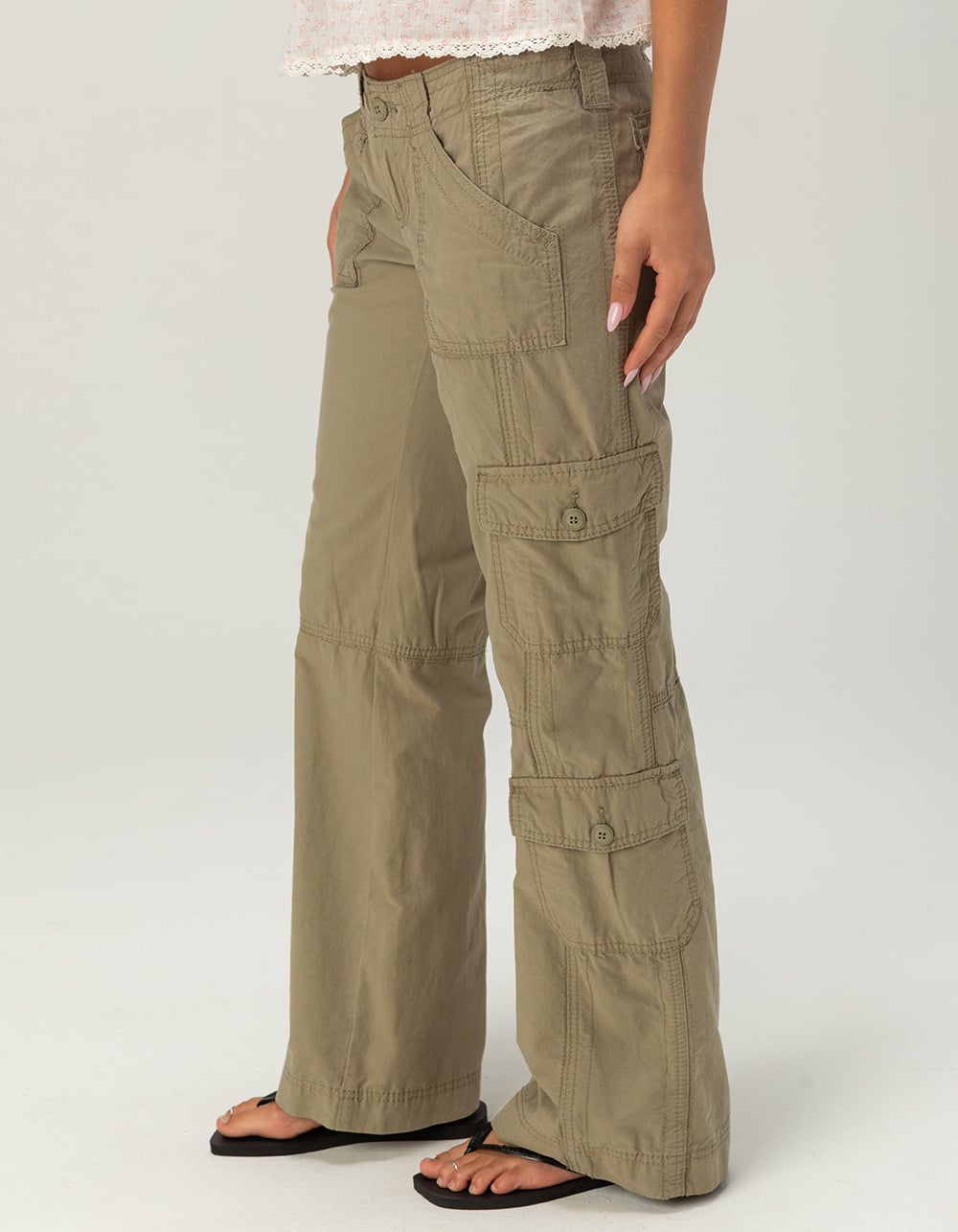 RSQ Womens Low Rise Baggy Cargo Pants - OLIVE