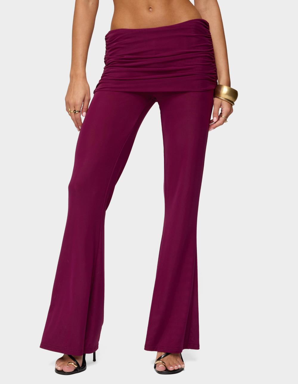 EDIKTED Halli Fold Over Mini Skirt Pants - DK RED