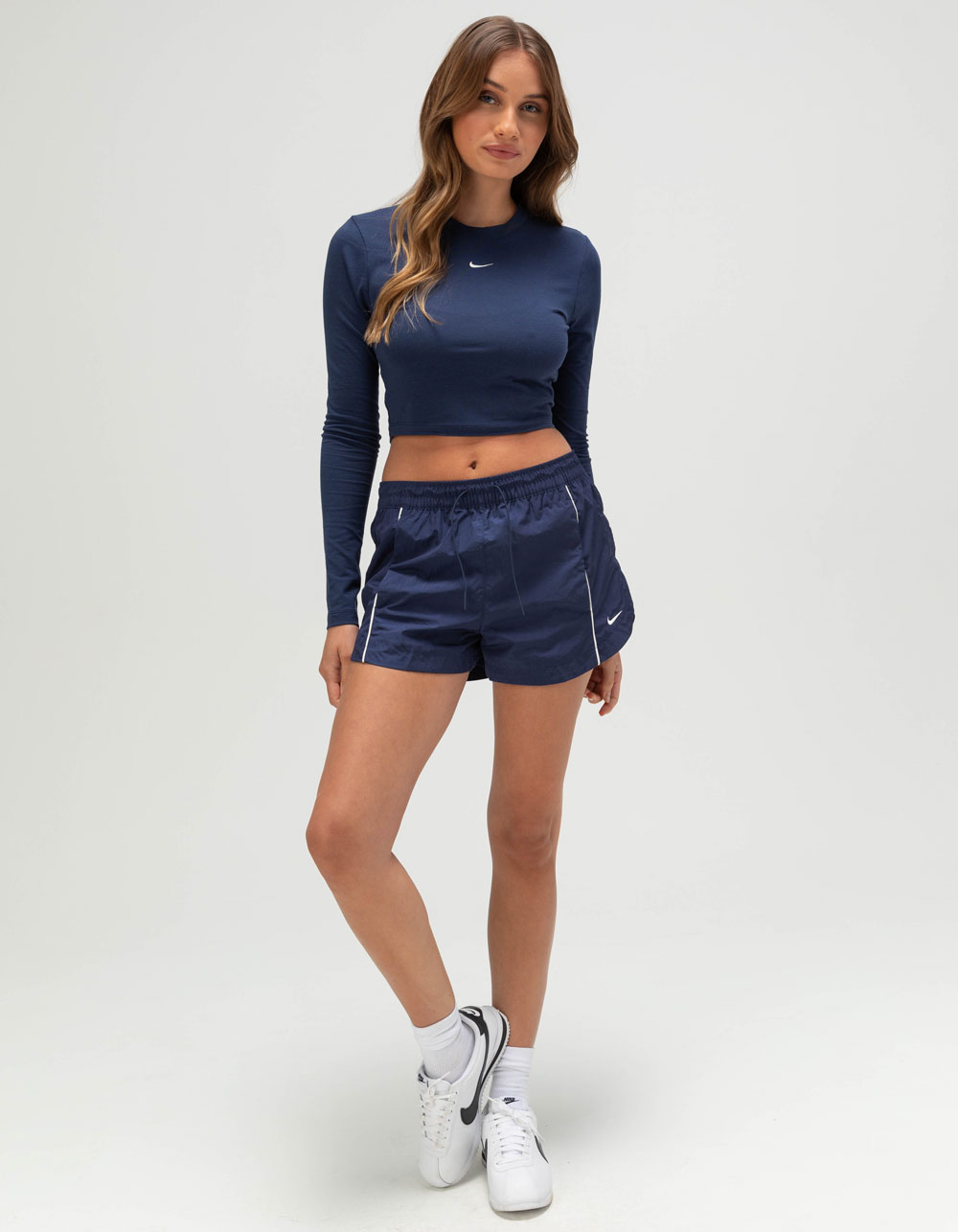 NIKE Sportswear Chill Knit Womens Long Sleeve Crop Tee - MIDNIGHT BLUE
