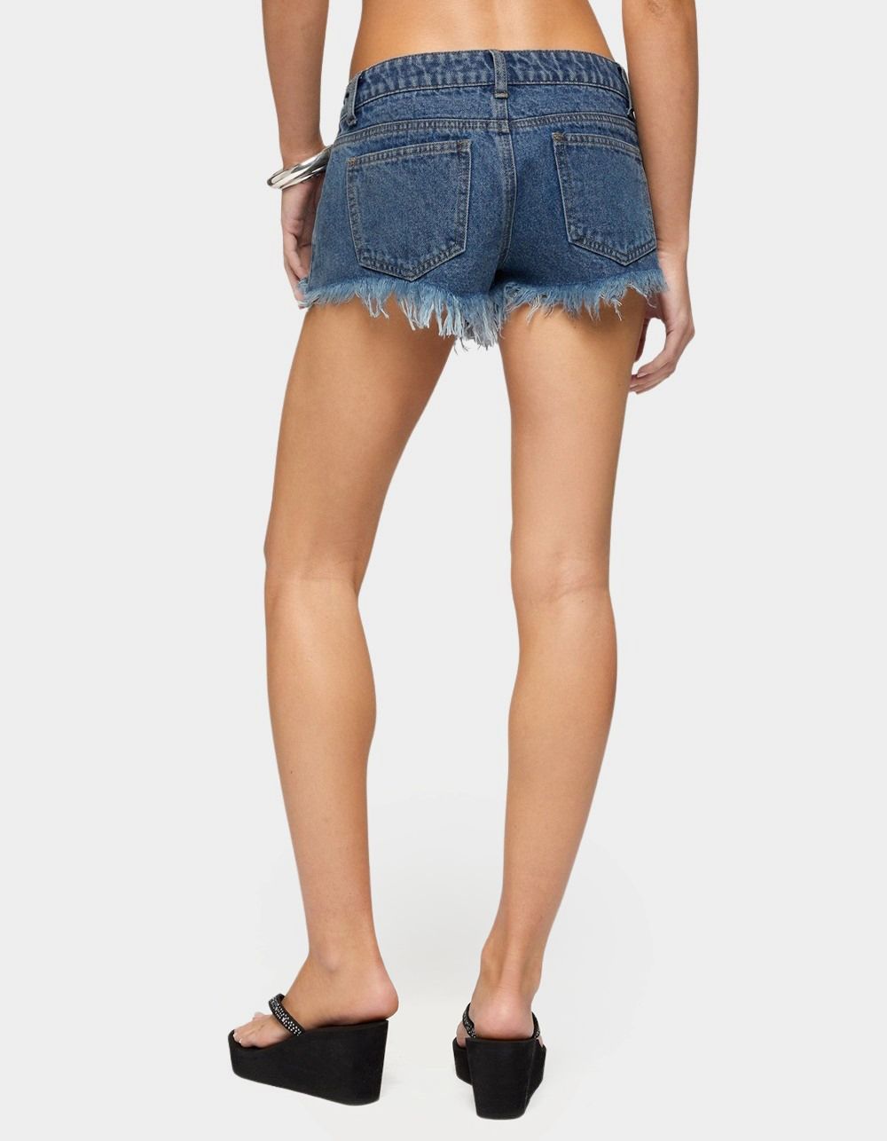 EDIKTED Meshy Studded Denim Micro Shorts - LIGHT BLUE
