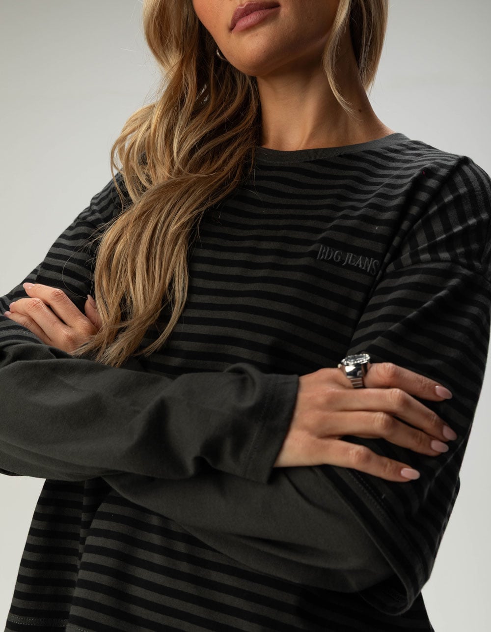 BDG Urban Outfitters Arlo Womens Double Layer Long Sleeve Tee - BLK/DK GRY