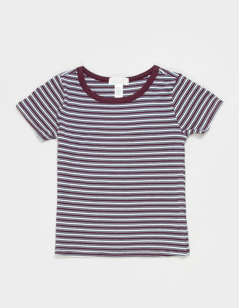 FULL TILT Essentials Girls Stripe Ringer Tee - BURGUNDY COMBO