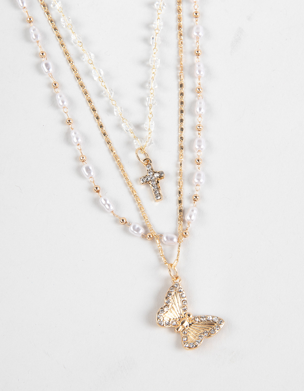 FULL TILT Cross Butterfly Layered Chain Necklace - GOLD