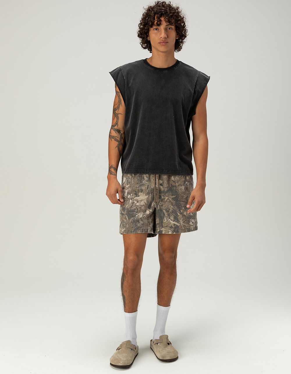 RSQ Mens Washed Cropped Muscle Tee