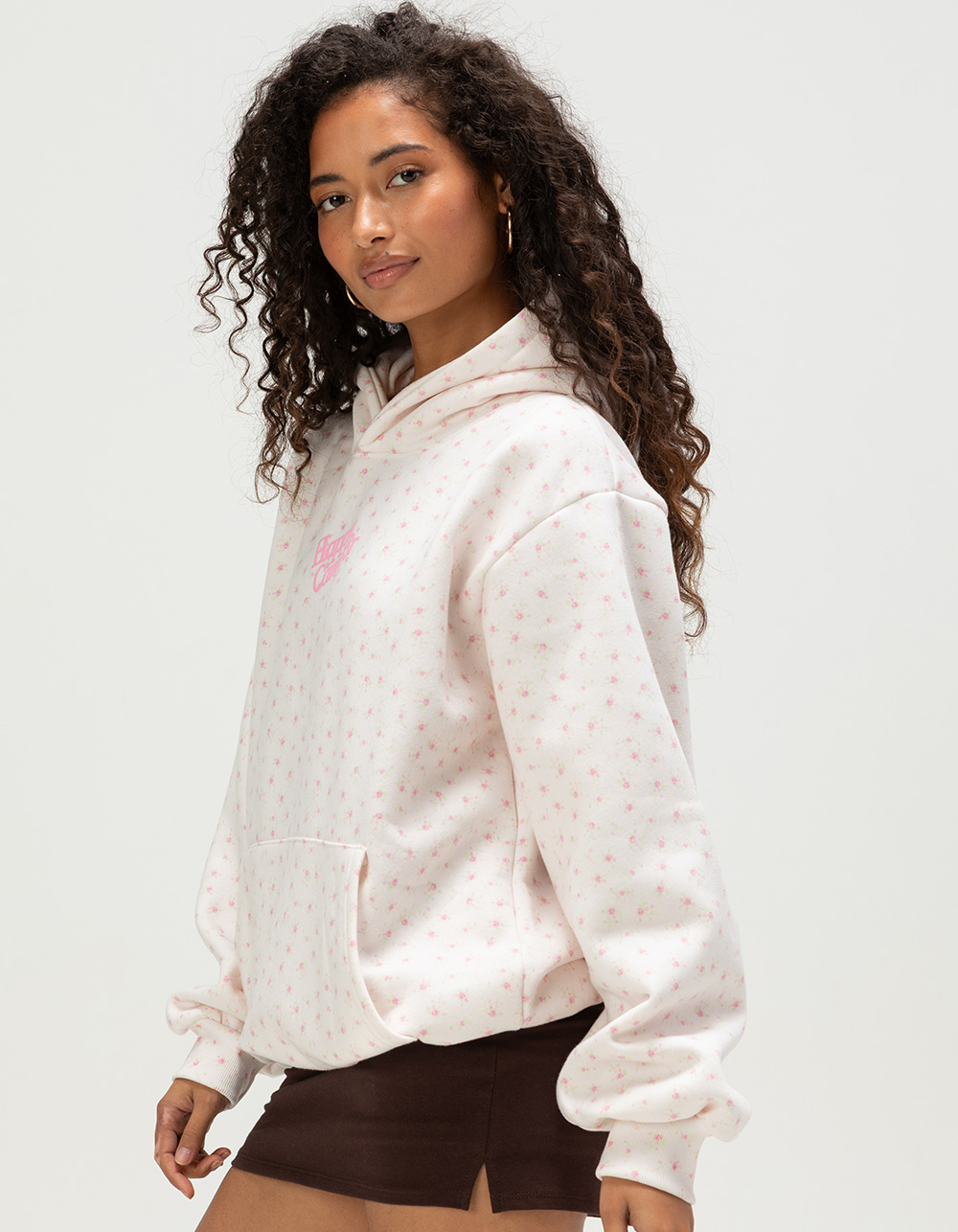 HAPPY CAMP3R Ditsy Floral Womens Hoodie - LIGHT PINK
