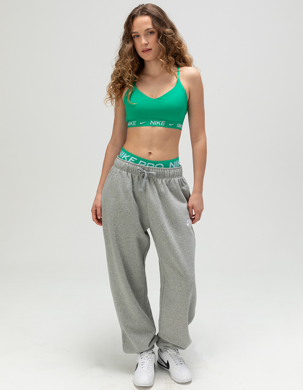 Nike Mini Swoosh High Waisted Wide Leg Trackies in Gray