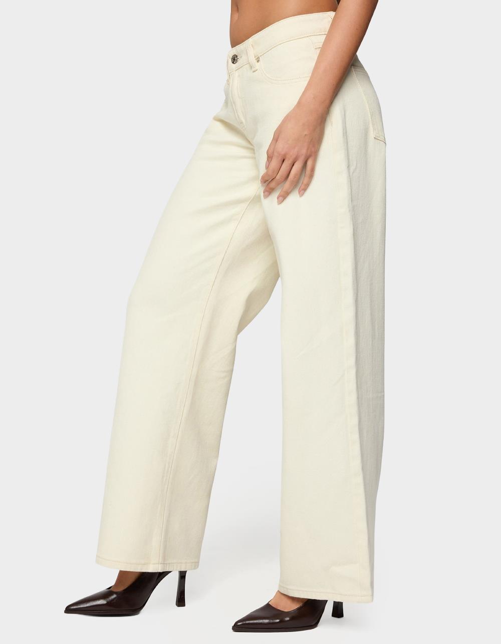 EDIKTED Roman Low Rise Baggy Jeans - BEIGE