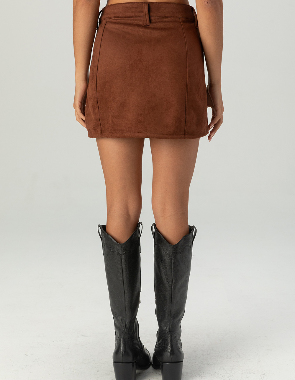 WEST OF MELROSE Suede Lace Up Womens Mini Skirt - BROWN