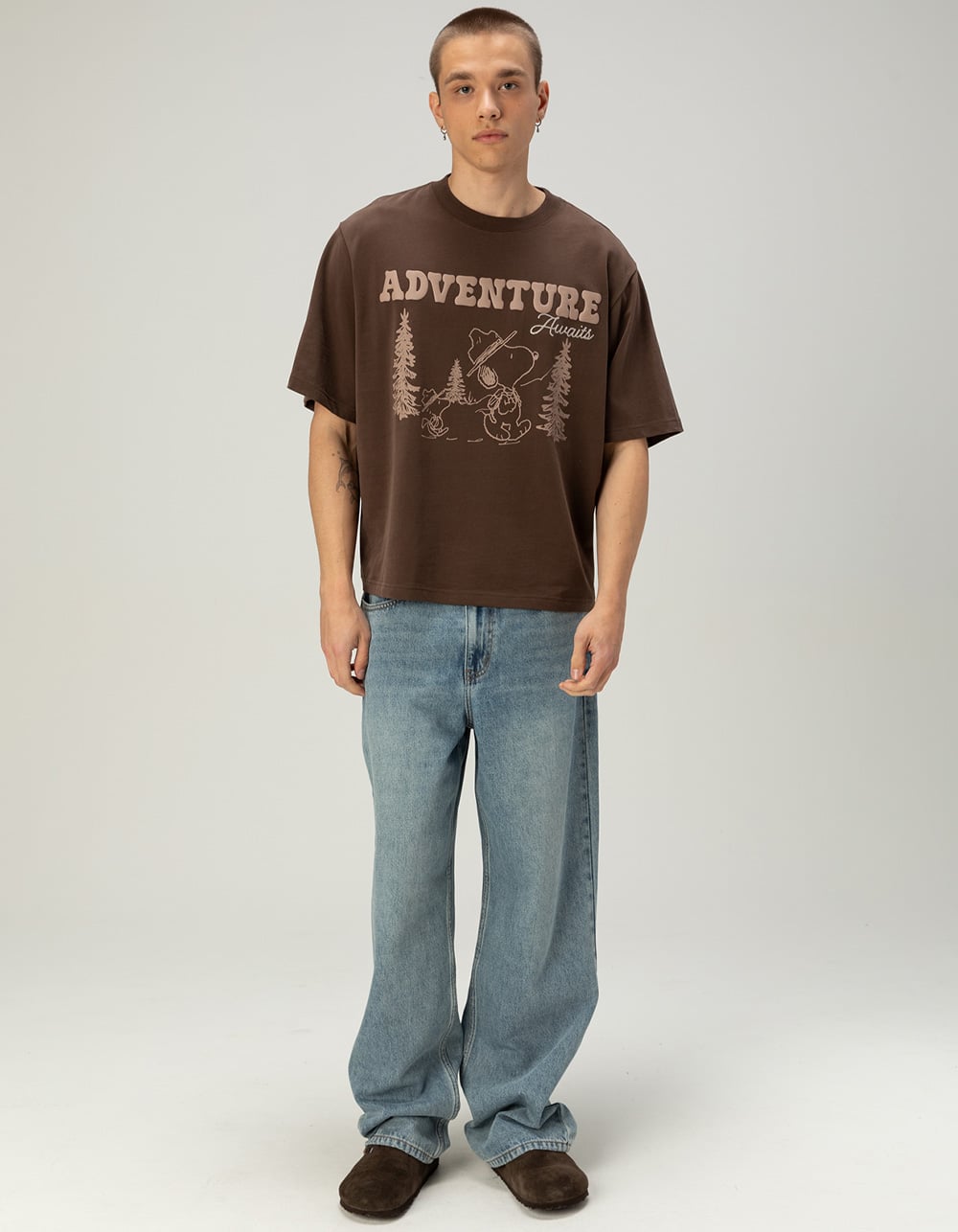 RSQ x Peanuts Adventure Mens Boxy Tee - BROWN