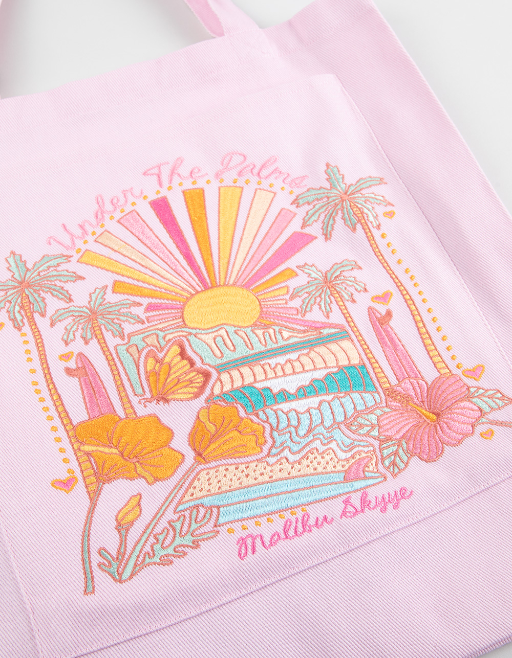 MALIBU SKYYE Under The Palms Embroidered Tote Bag - PINK
