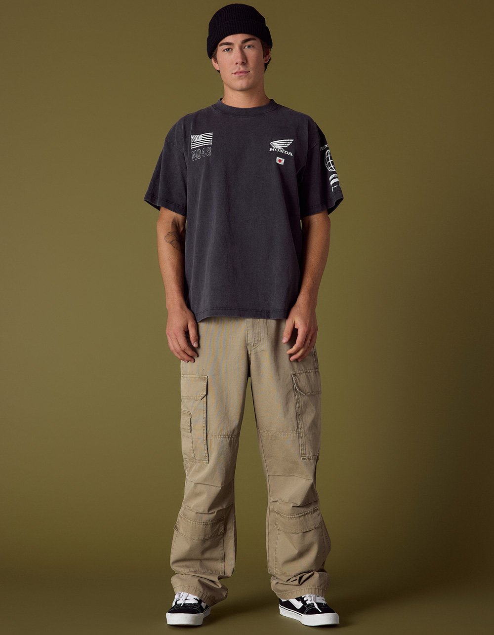 RSQ Mens Baggy Twill Cargo Pants - OLIVE