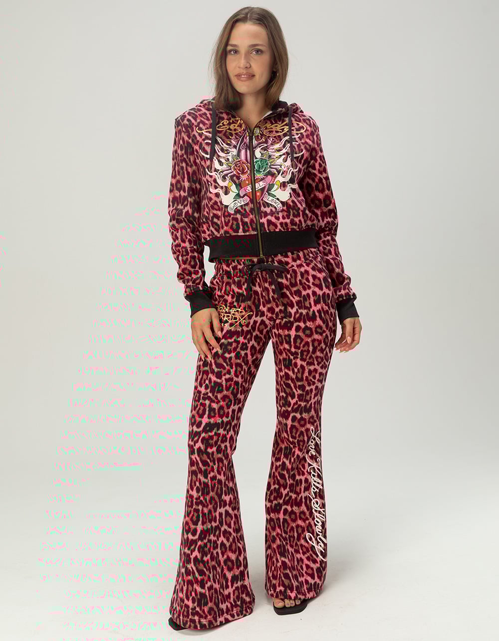 ED HARDY Panther Womens Zip-Up Hoodie - PINK