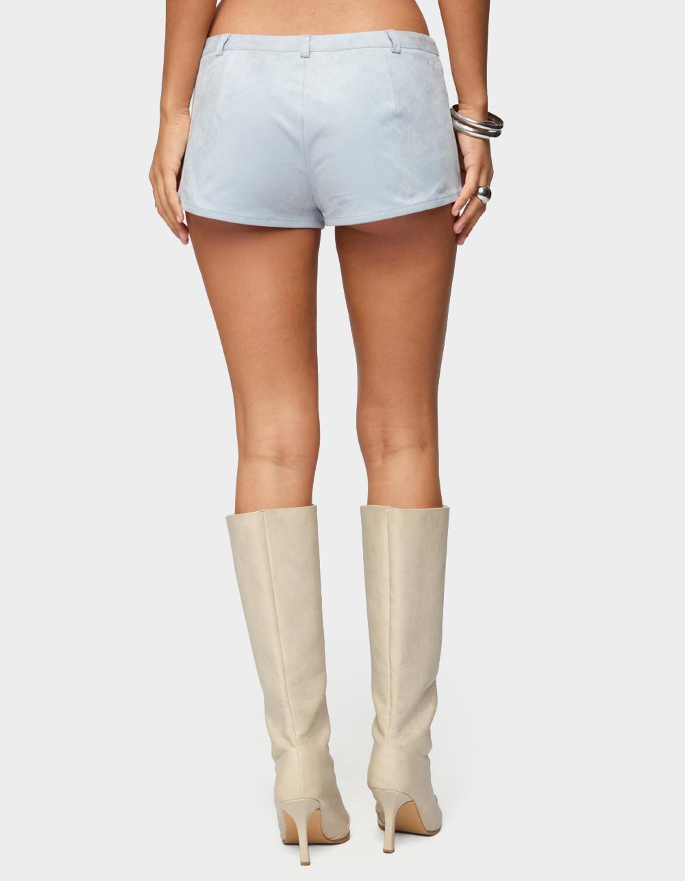 EDIKTED Sloane Faux Suede Micro Shorts - LIGHT BLUE