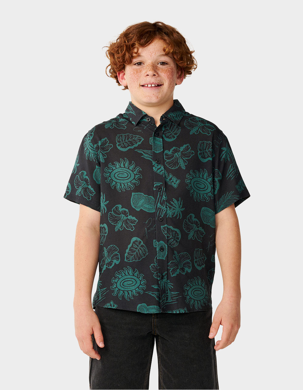 RIP CURL Surf Shack Boys Short Sleeve Shirt - WASHED BLACK