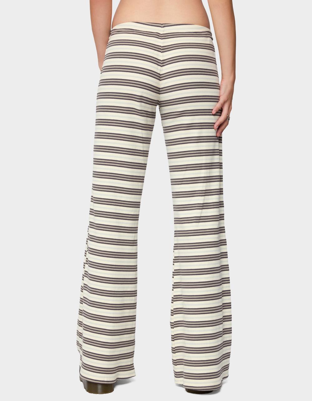 EDIKTED Avalie Striped Ribbed Pants - BLACK