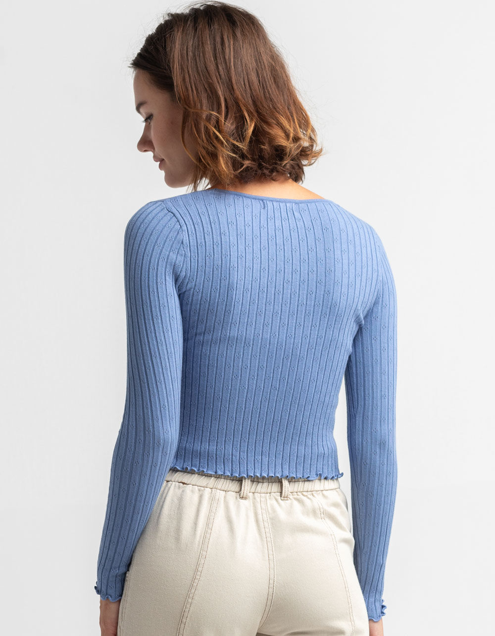 SKY AND SPARROW Tie Front Womens Blue Pointelle Cardigan - BLUE | Tillys