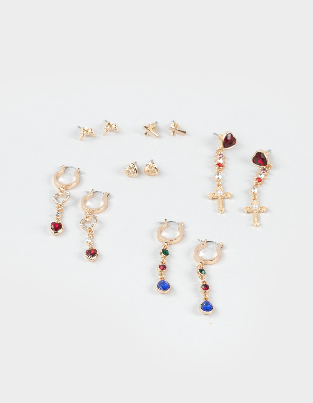 FULL TILT 6 Pack Cross/Multi Color Stone Earrings - GOLD