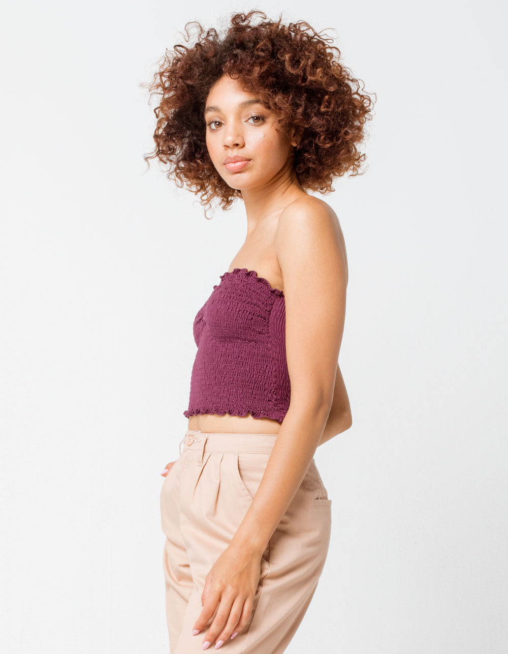 IVY & MAIN Smocked Cinch Wine Womens Tube Top image number 1